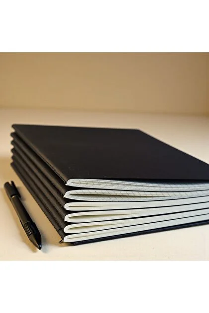 Terzi Dikişli 4'lü Çizgili Defter, Siyah Kapaklı Not Defteri